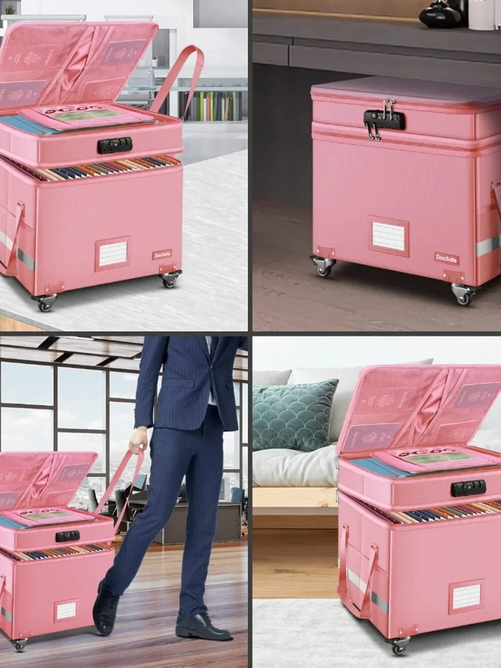 File Box with Lock,2-Layer Fireproof Document Box with Wheels,Collapsible Rollin - Picture 4 of 9